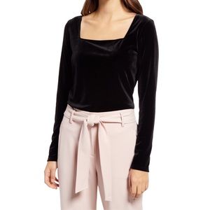 NEW Halogen Longsleeve Top Womens Size Small 4 6 Square Neck Velvet Black Work
